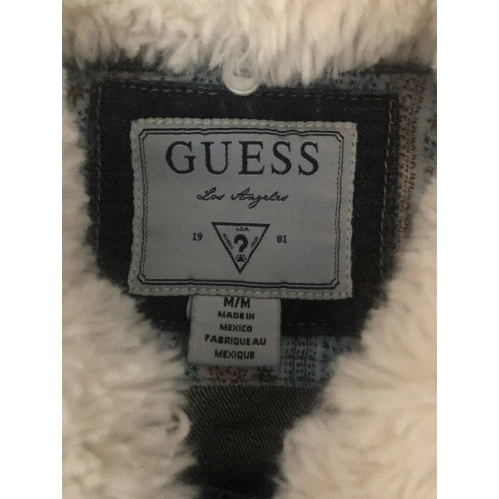 Guess Los Angeles Girls Faux Shearling Collar Denim Jacket Size M Excellent Cond